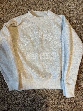Abercrombie & Fitch Light Gray Crewneck Sweatshirt with Embroidered Logo